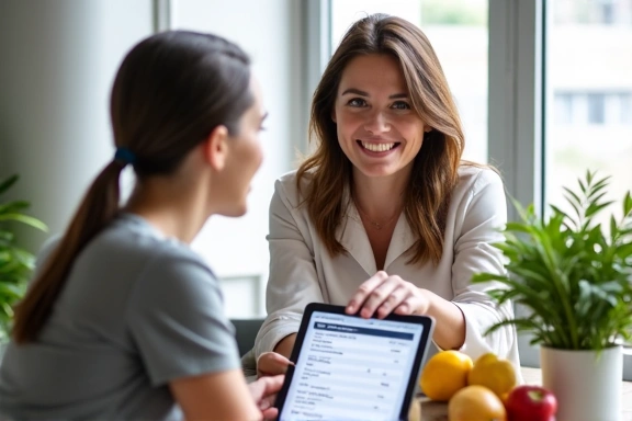 Nutrizionista che spiega un piano alimentare personalizzato
