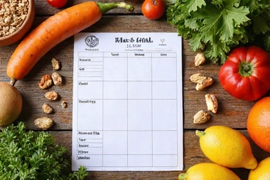 Piano alimentare personalizzato con frutta, verdura e alimenti sani